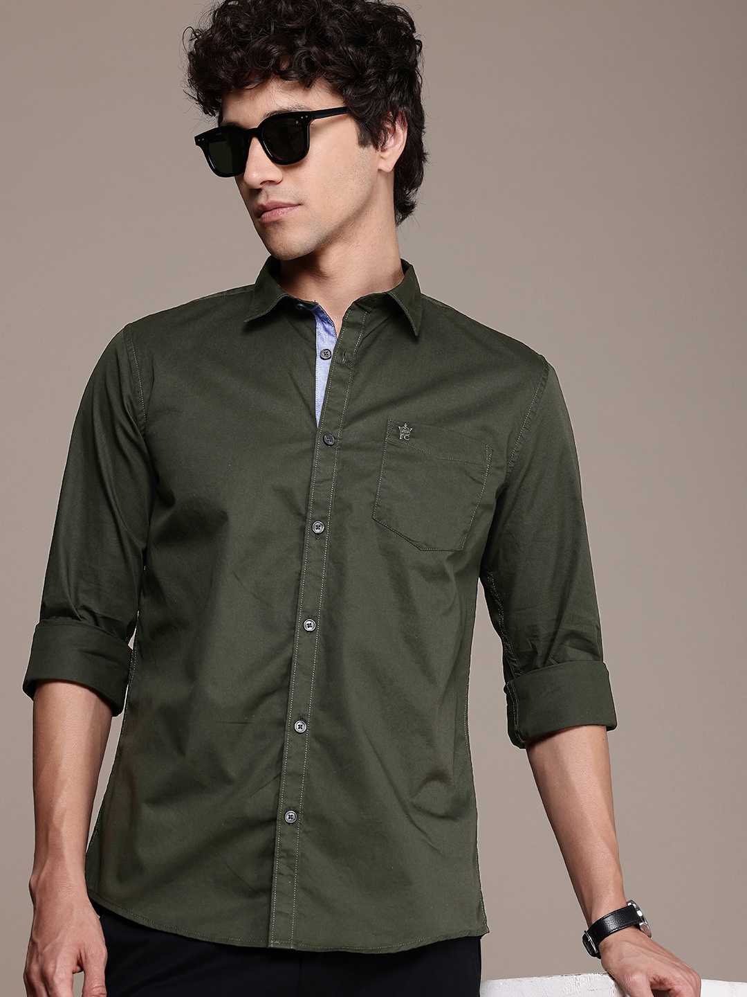 

French Connection Pure Cotton Slim Fit Opaque Casual Shirt, Olive