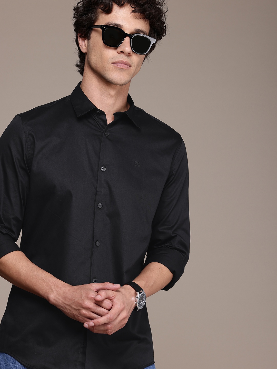 

French Connection Pure Cotton Slim Fit Opaque Casual Shirt, Black