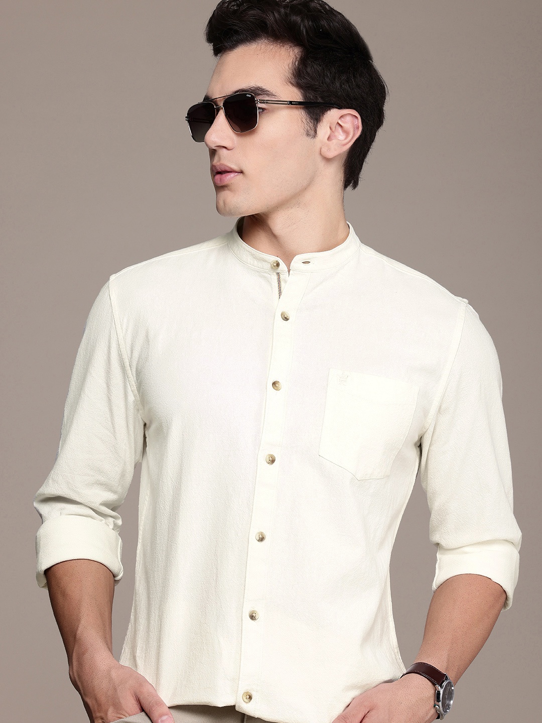 

French Connection Linen Cotton Slim Fit Opaque Casual Shirt, Off white
