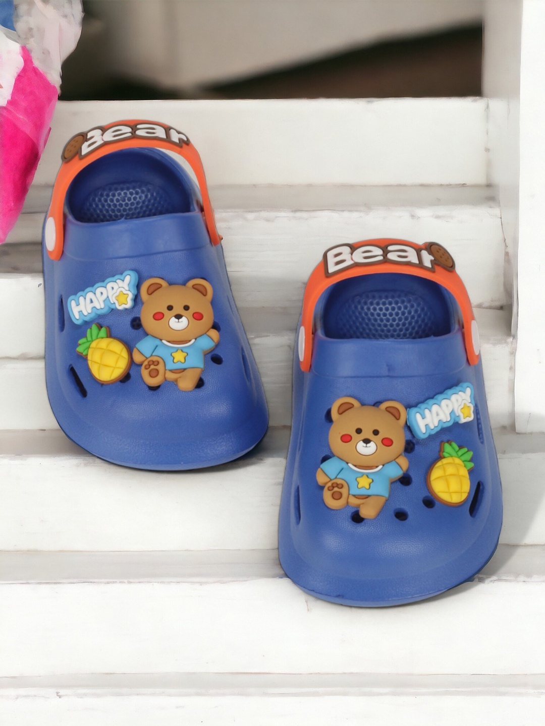 

Lil Lollipop Infants Bear Applique Rubber Anti-Slip Clogs, Navy blue