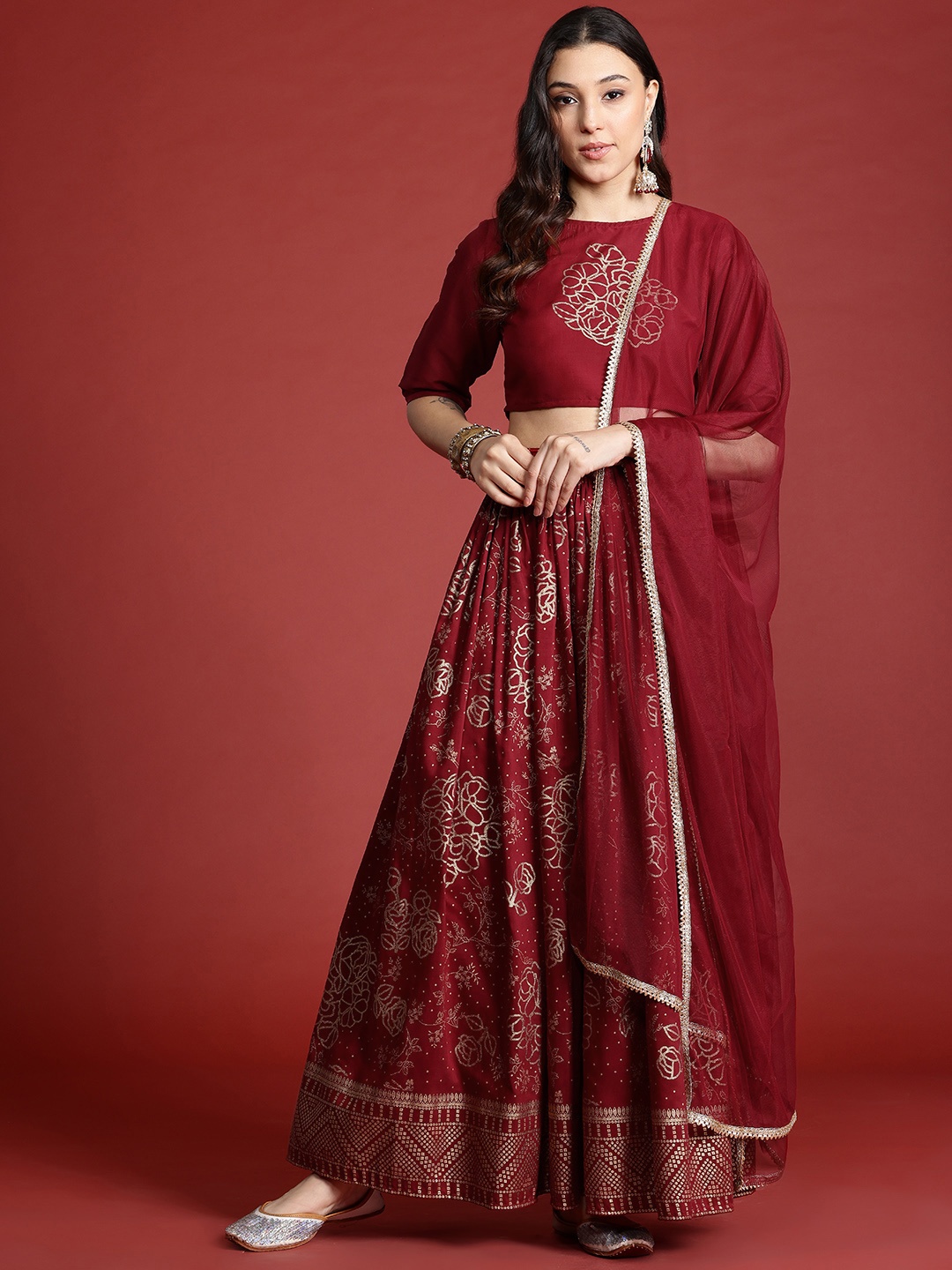 

Anouk Bandhani Print Ready to Wear Lehenga Choli With Dupatta, Maroon