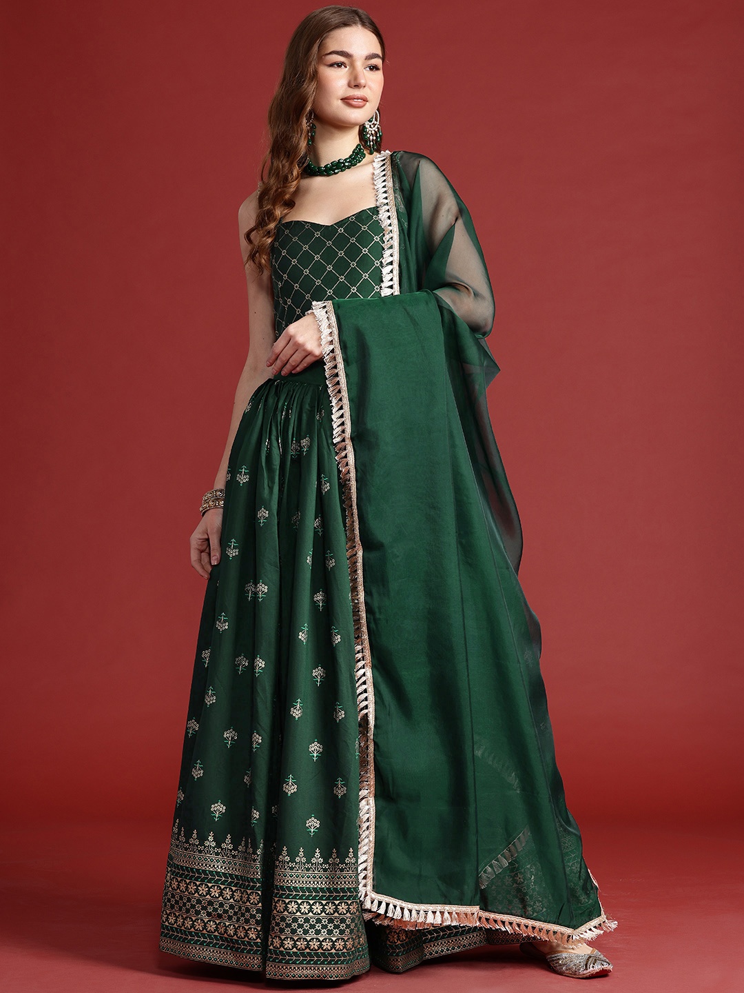 

Anouk Printed Ready to Wear Lehenga & Blouse With Dupatta, Green