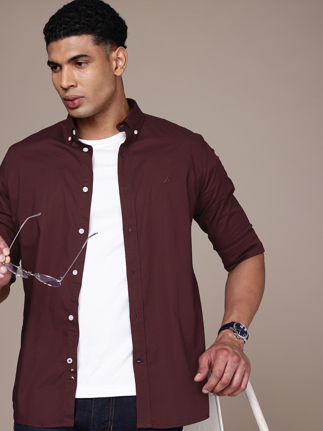 

Nautica Classic Fit Button-Down Collar Casual Shirt, Burgundy