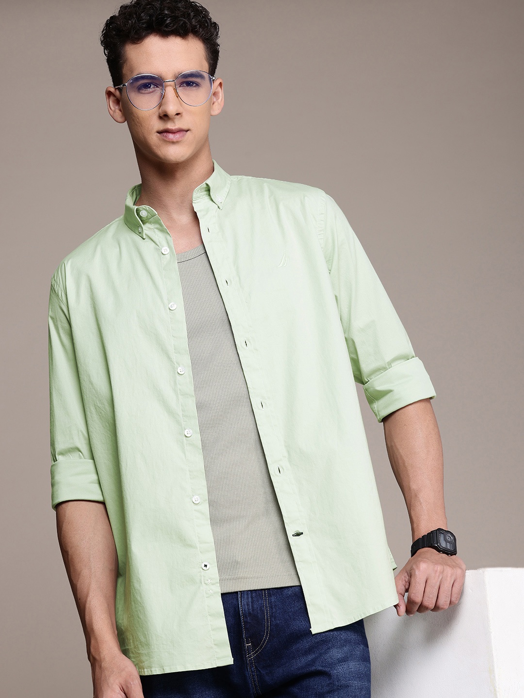 

Nautica Classic Fit Opaque Casual Shirt, Green