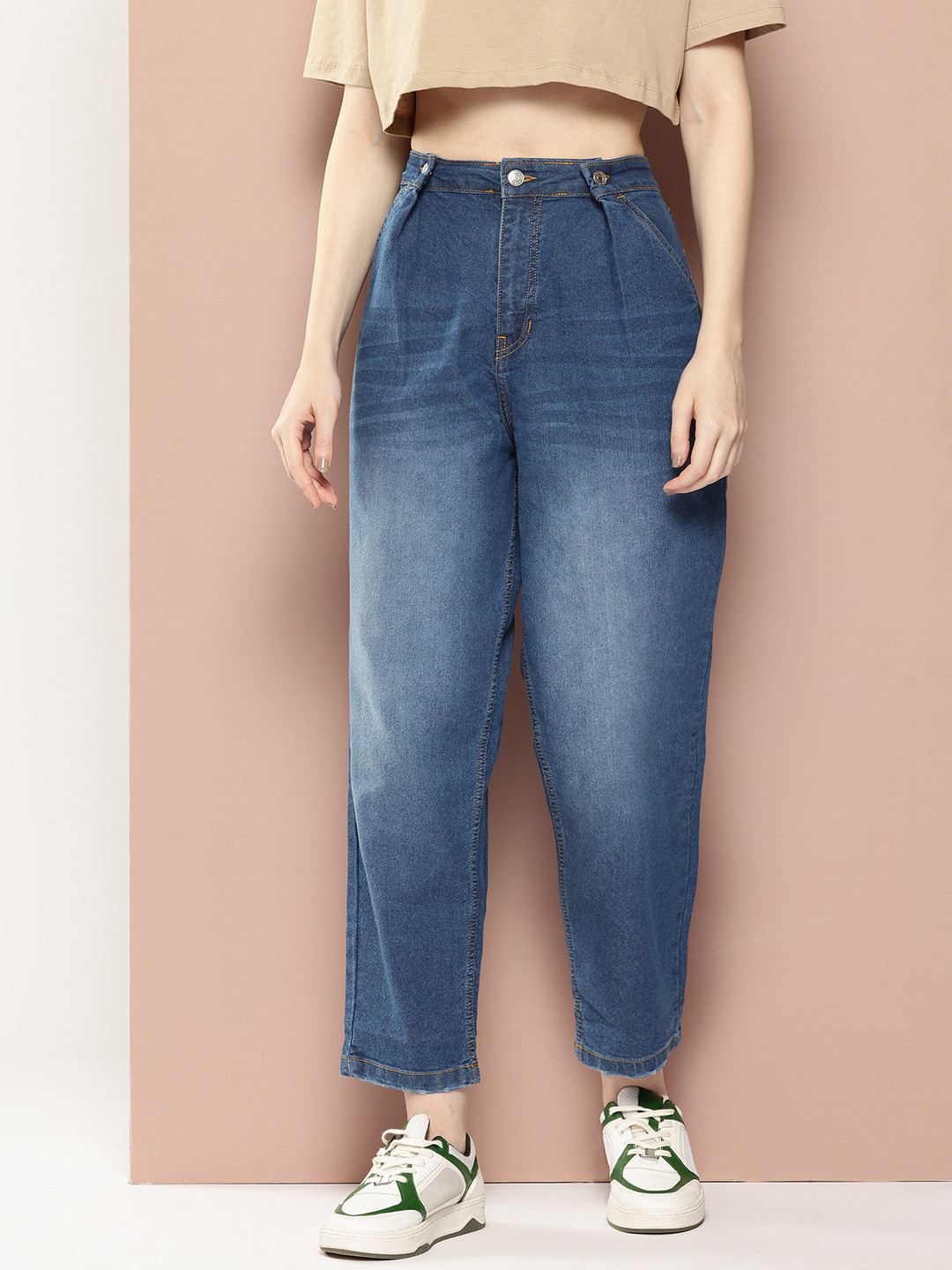 

Harvard Women Pleated Baggy Jeans, Navy blue