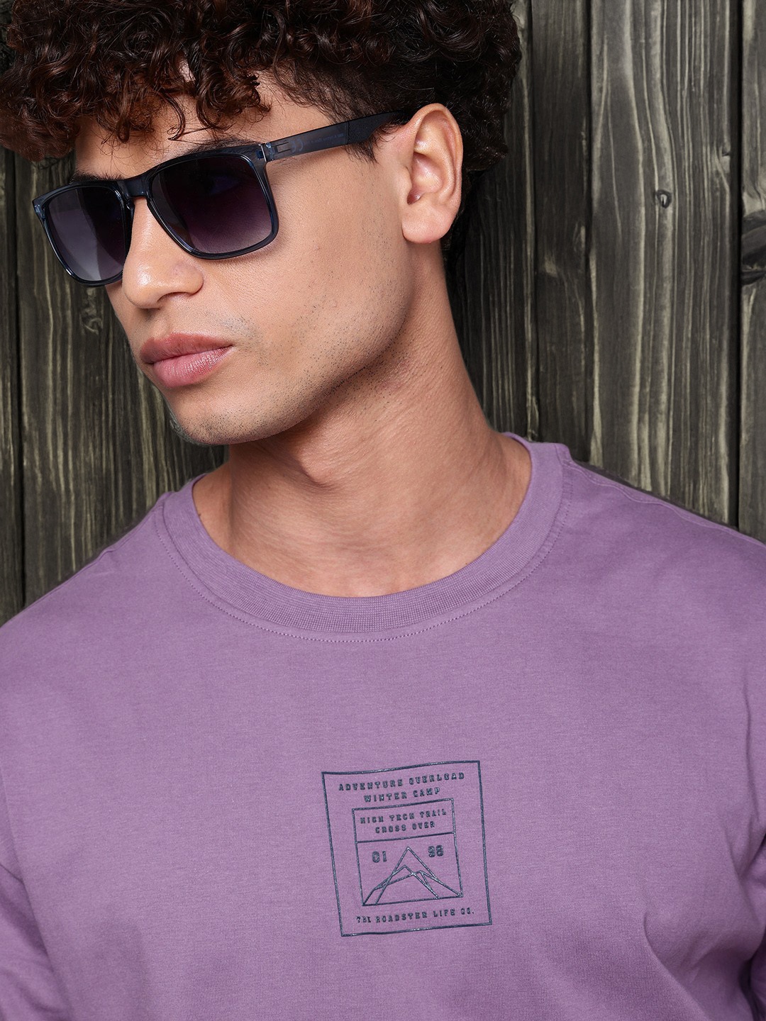 

The Roadster Lifestyle Co. Embossed Drop-Shoulder Sleeves Pure Cotton T-shirt, Mauve