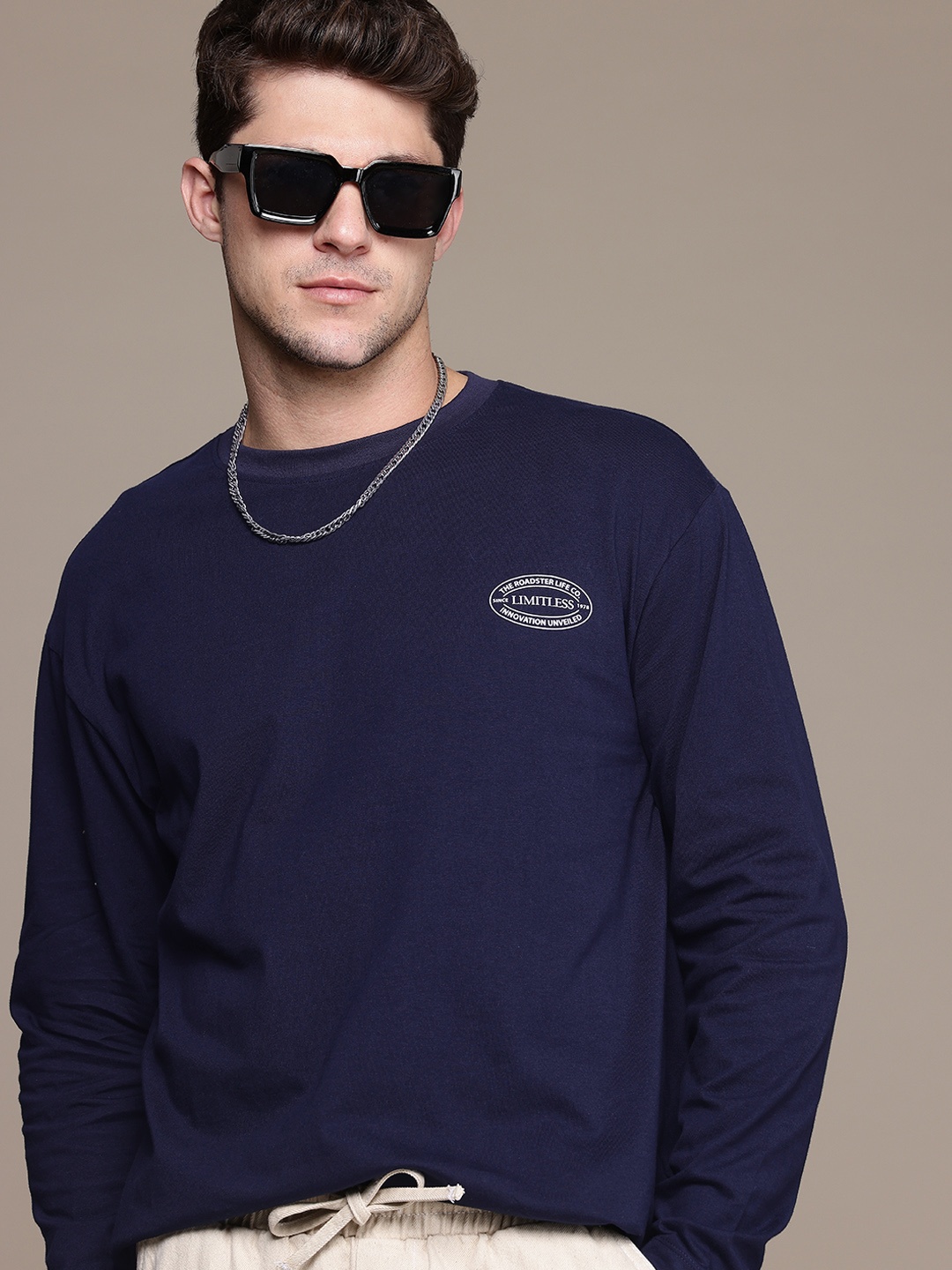 

The Roadster Life Co. Relaxed Fit Pure Cotton T-shirt, Navy blue