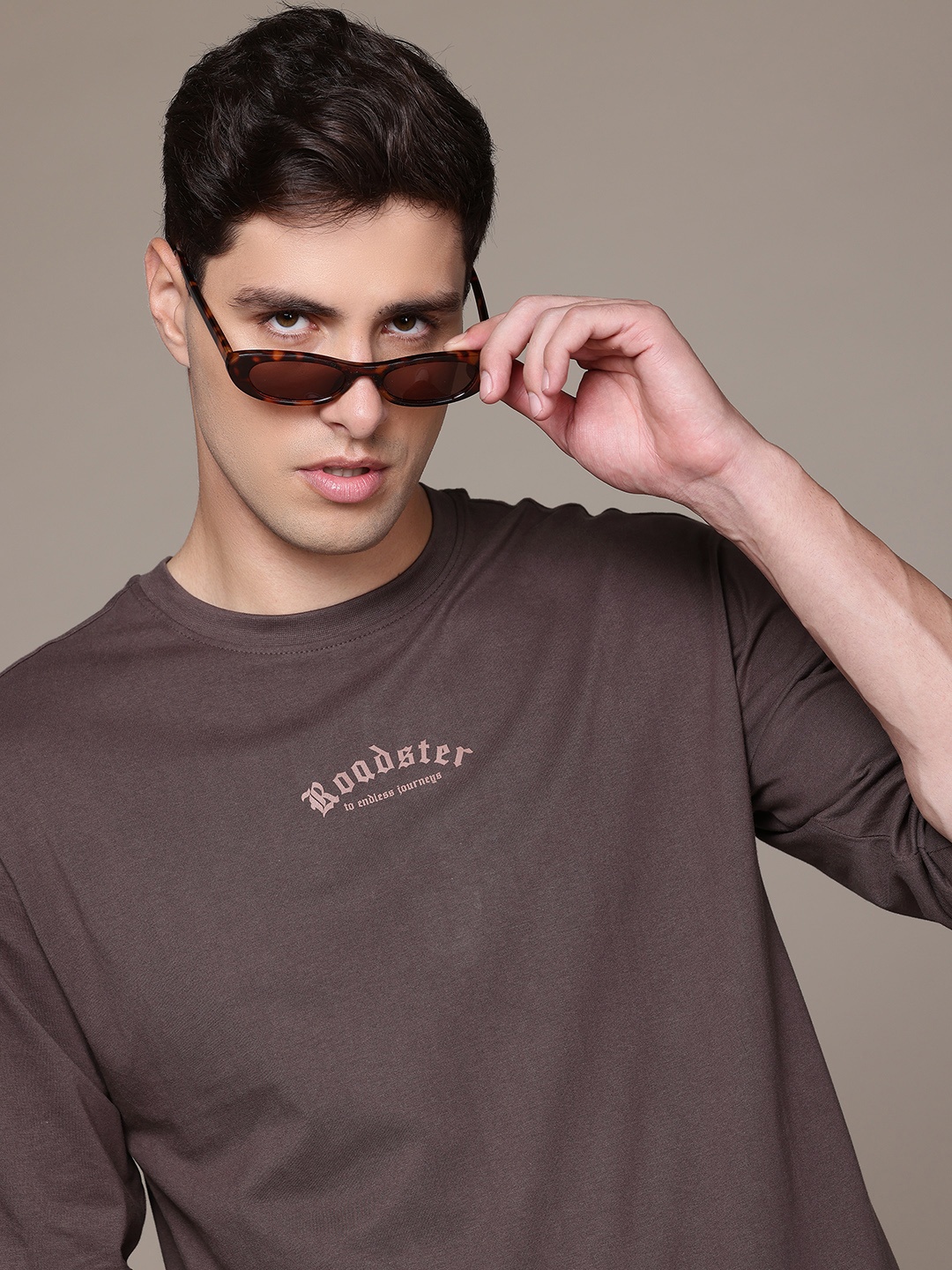 

The Roadster Lifestyle Co. Relaxed Fit Pure Cotton T-shirt, Brown