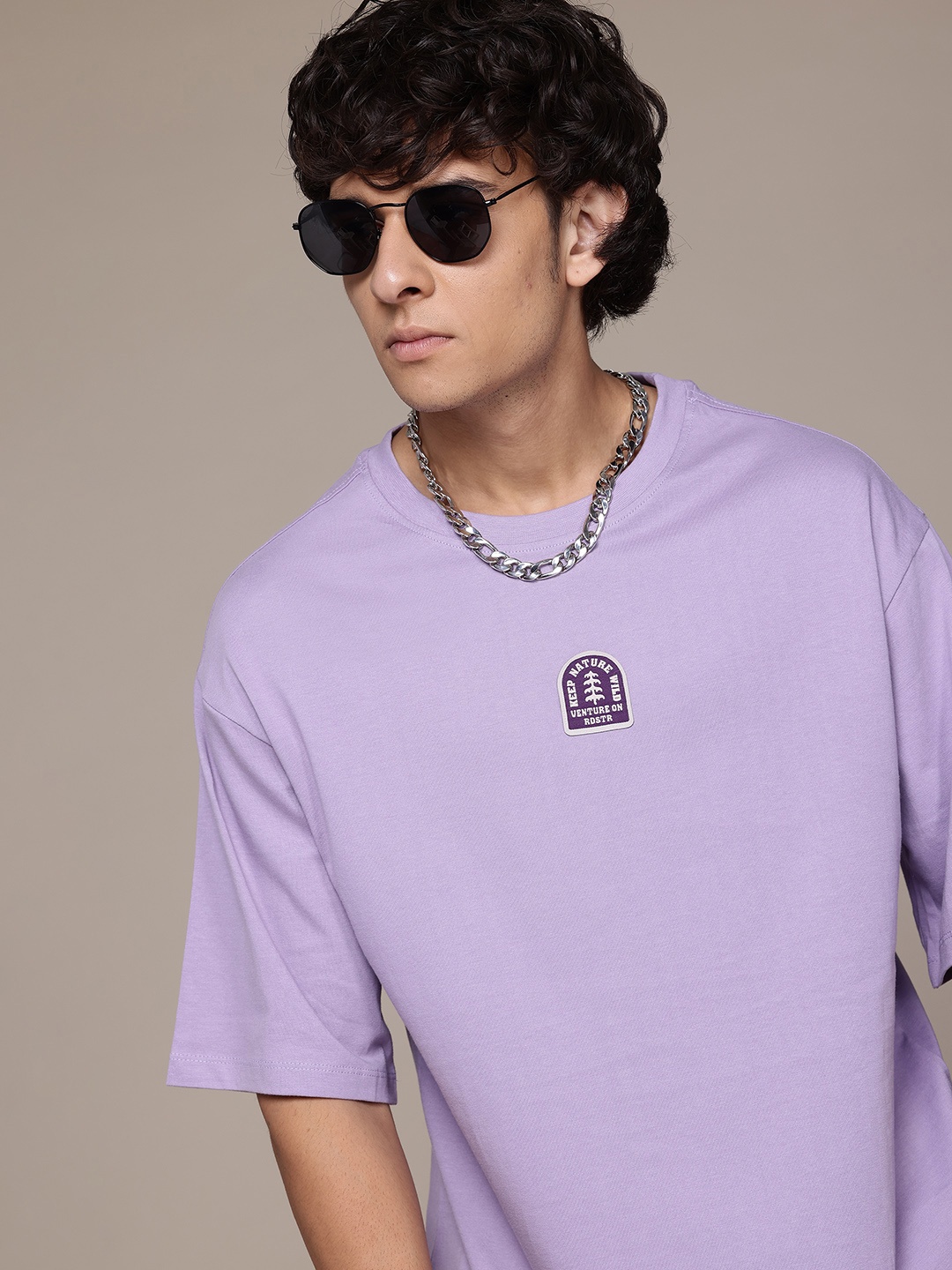 

Roadster The Life Co. Applique Detail Relaxed Fit Pure Cotton T-shirt, Lavender