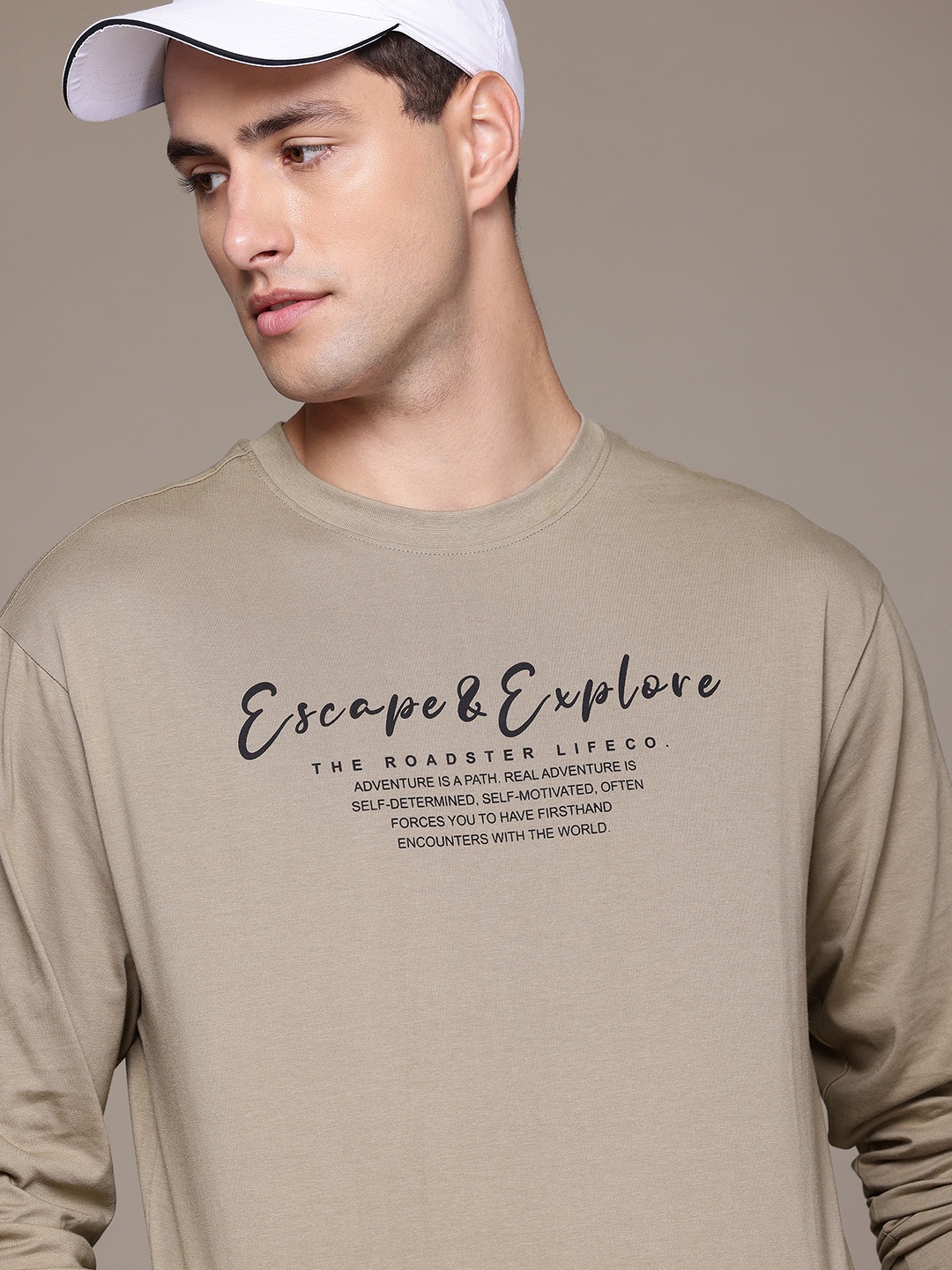 

The Roadster Lifestyle Co. Typography Print Relaxed Pure Cotton T-shirt, Taupe