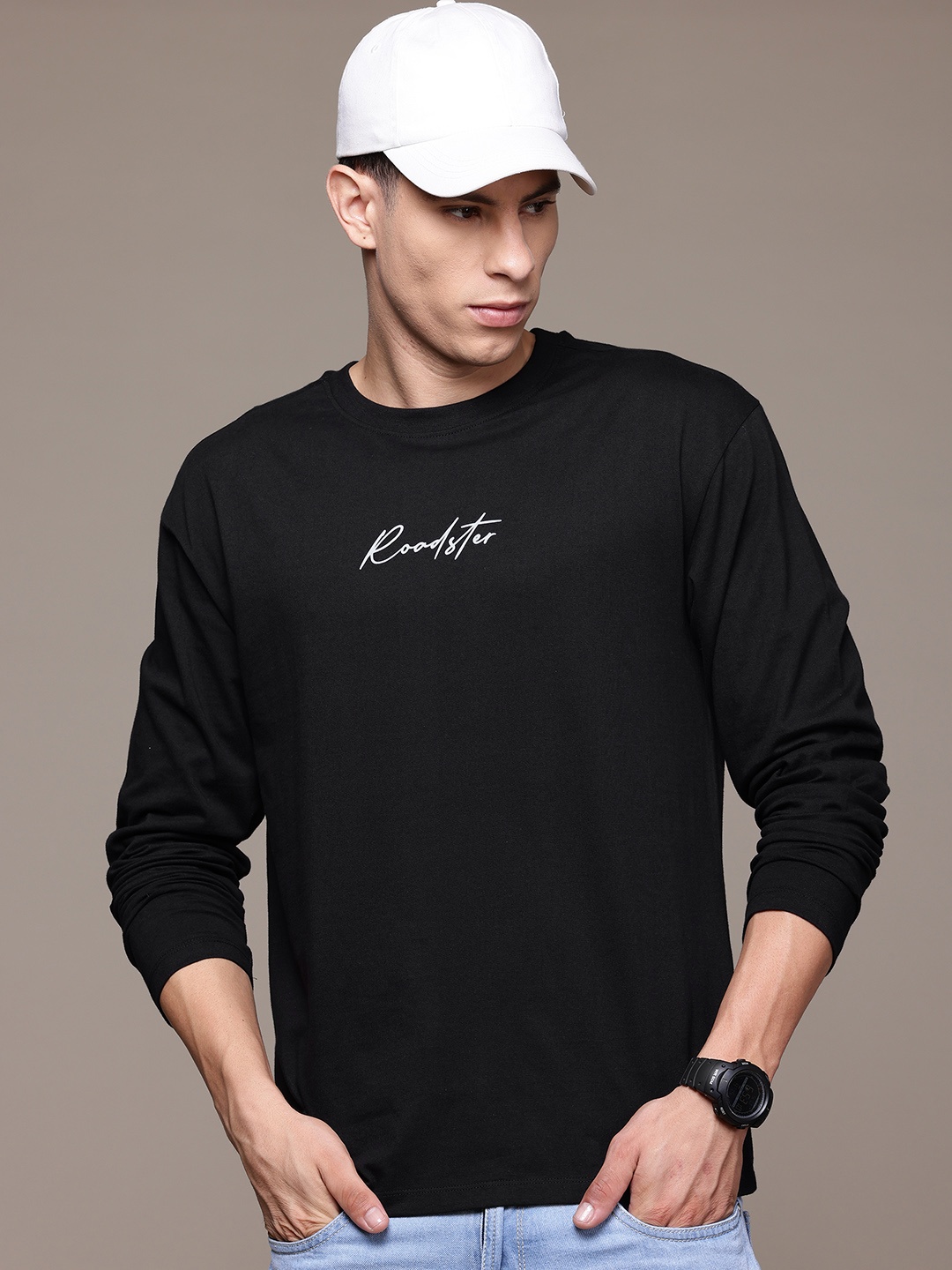 

The Roadster Lifestyle Co. Men Relaxed Fit Pure Cotton T-shirt, Black