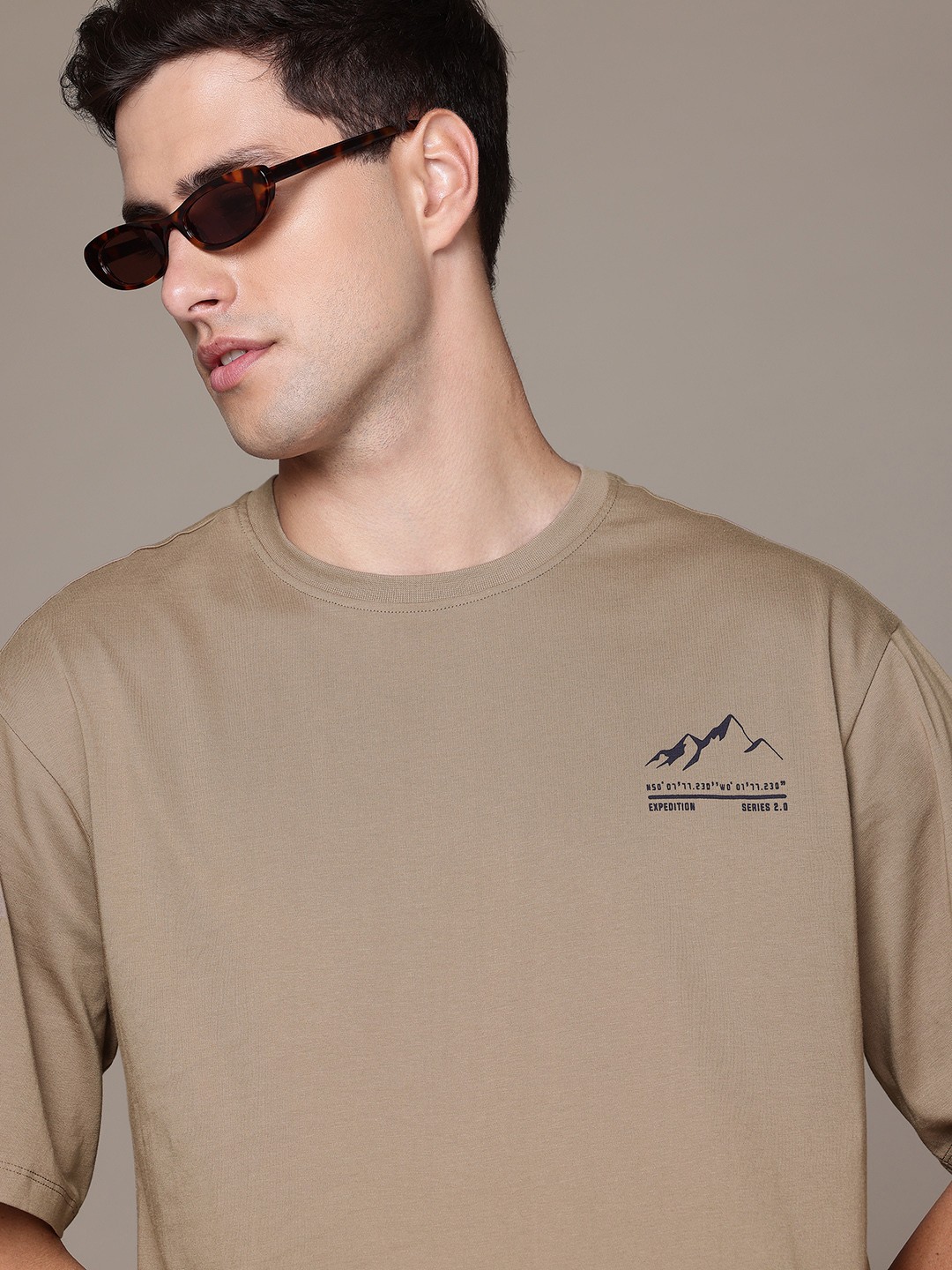 

The Roadster Lifestyle Co. Men Pure Cotton Relaxed Fit T-shirt, Taupe