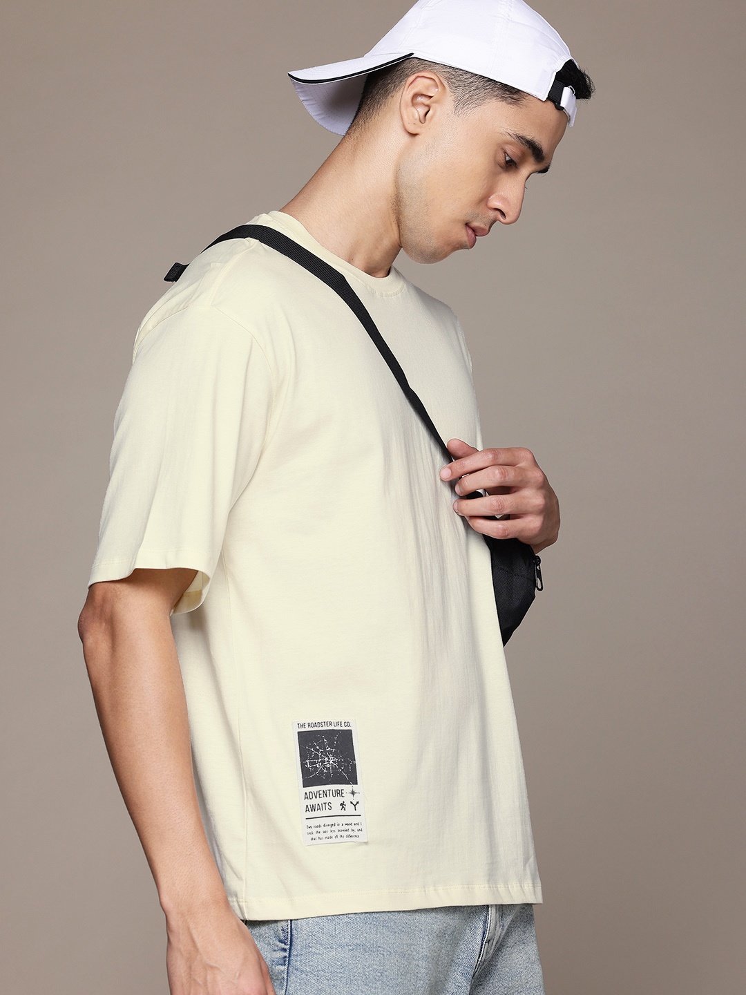 

The Roadster Lifestyle Co. Men Pure Cotton Relaxed Fit T-shirt, Cream