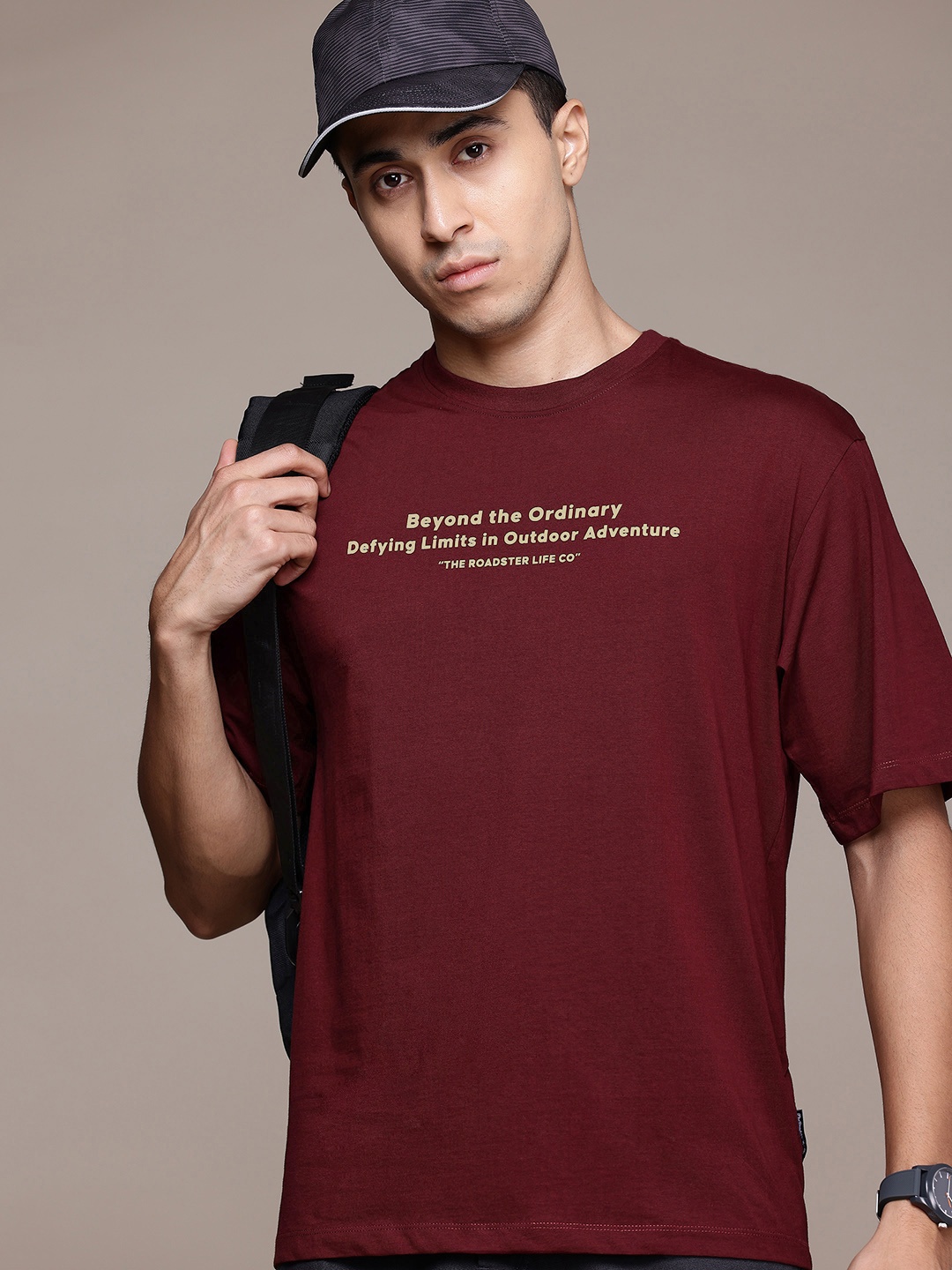 

The Roadster Lifestyle Co. Typography Pure Cotton Relaxed Fit T-shirt, Maroon