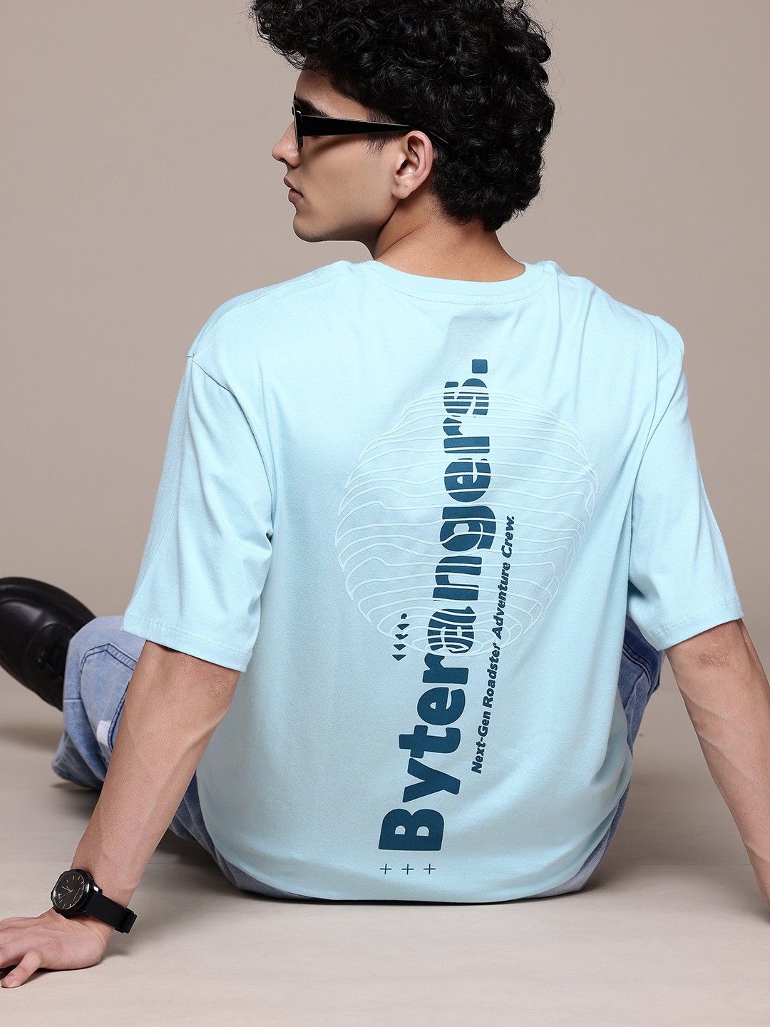 

The Roadster Lifestyle Co. Typography Printed Relaxed Fit Pure Cotton T-shirt, Blue