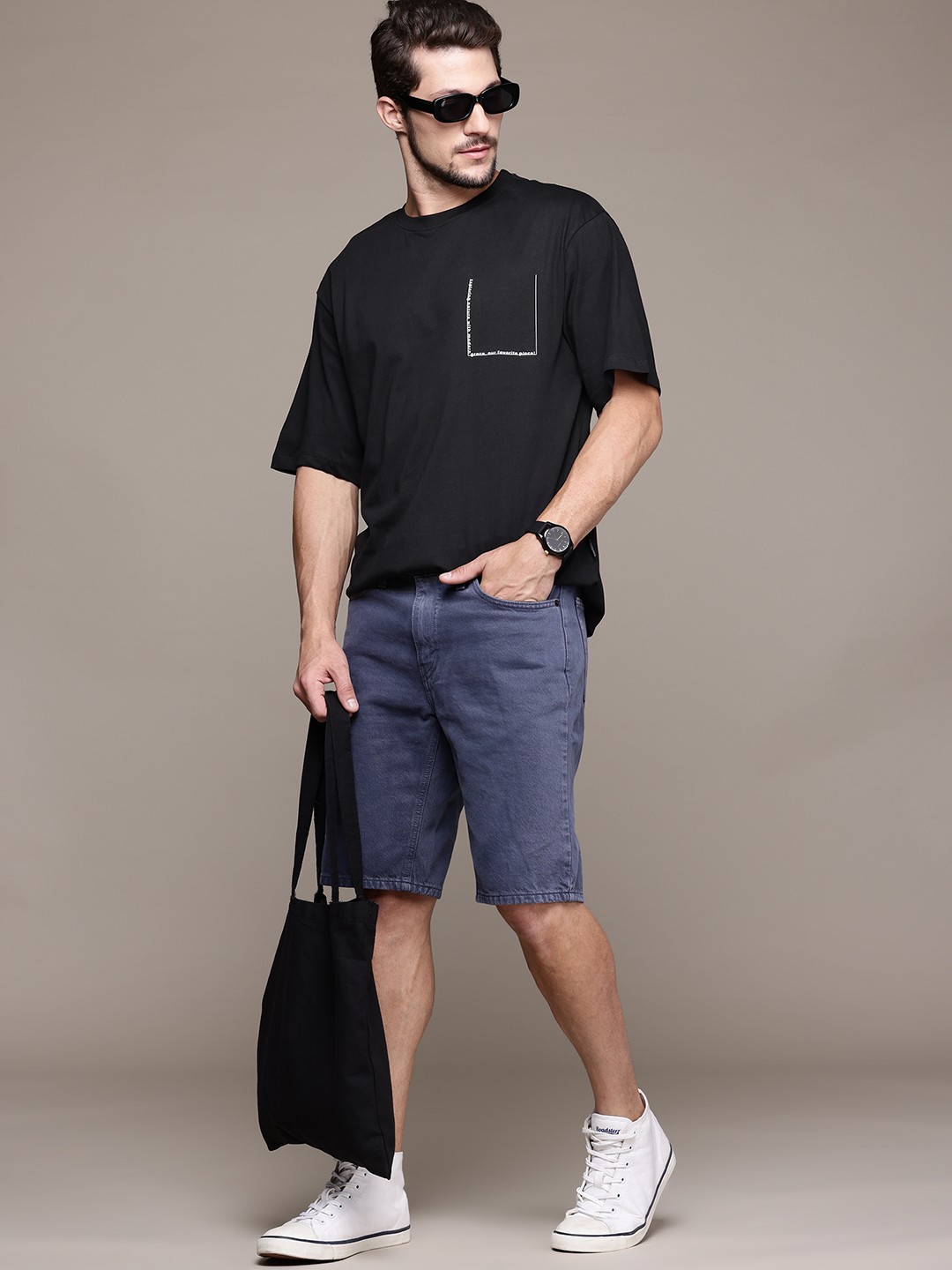 

The Roadster Lifestyle Co. Drop-Shoulder Sleeves Pure Cotton Relaxed T-shirt, Black
