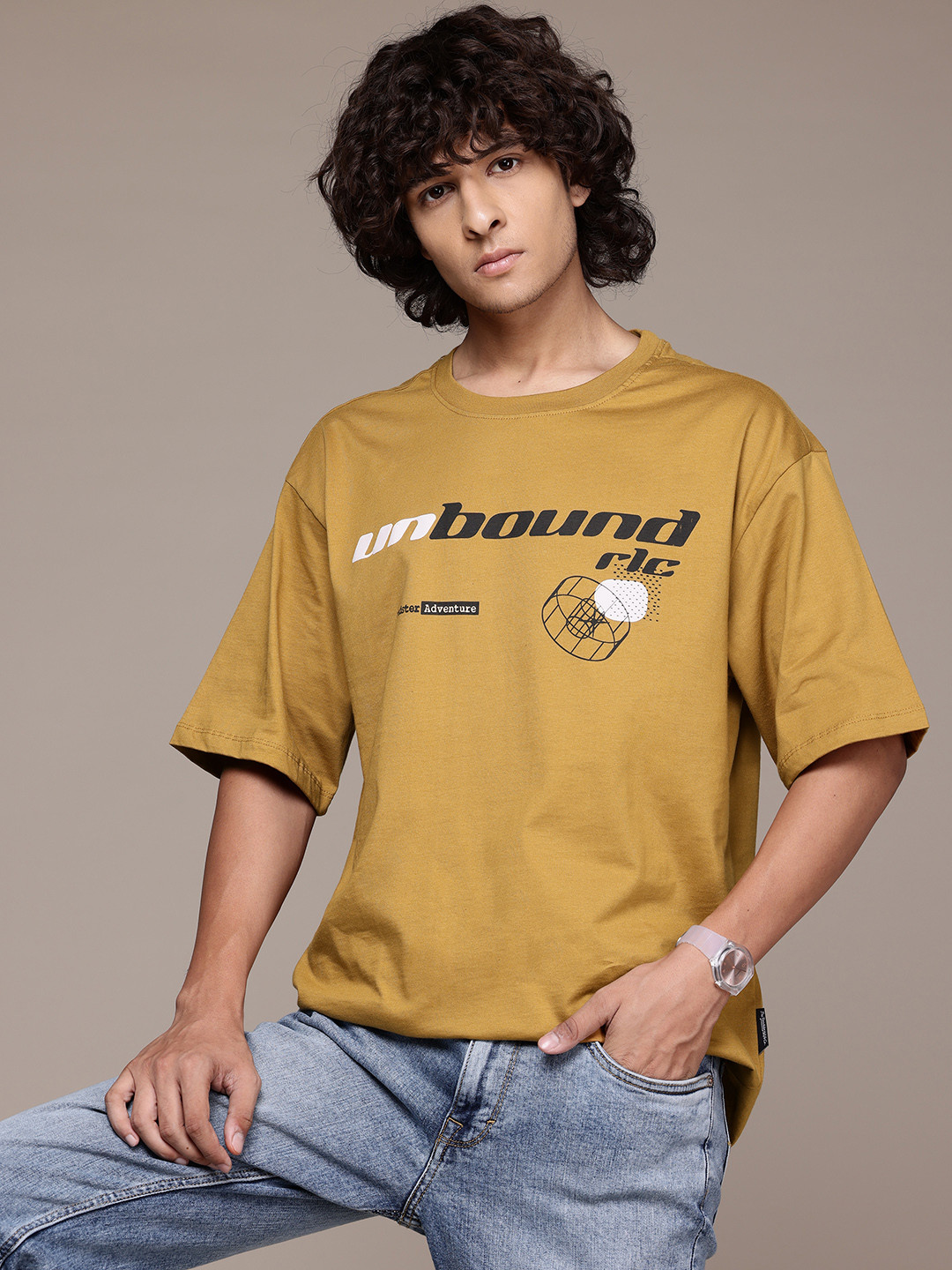 

The Roadster Lifestyle Co. Typography Print Relaxed Pure Cotton T-shirt, Mustard