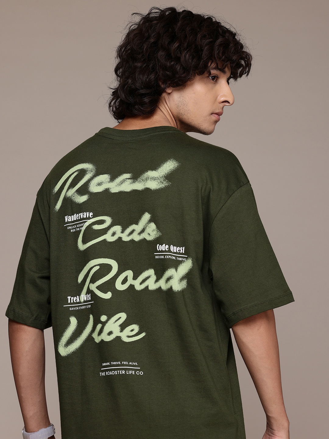 

The Roadster Lifestyle Co. Typography Print Relaxed Pure Cotton T-shirt, Olive