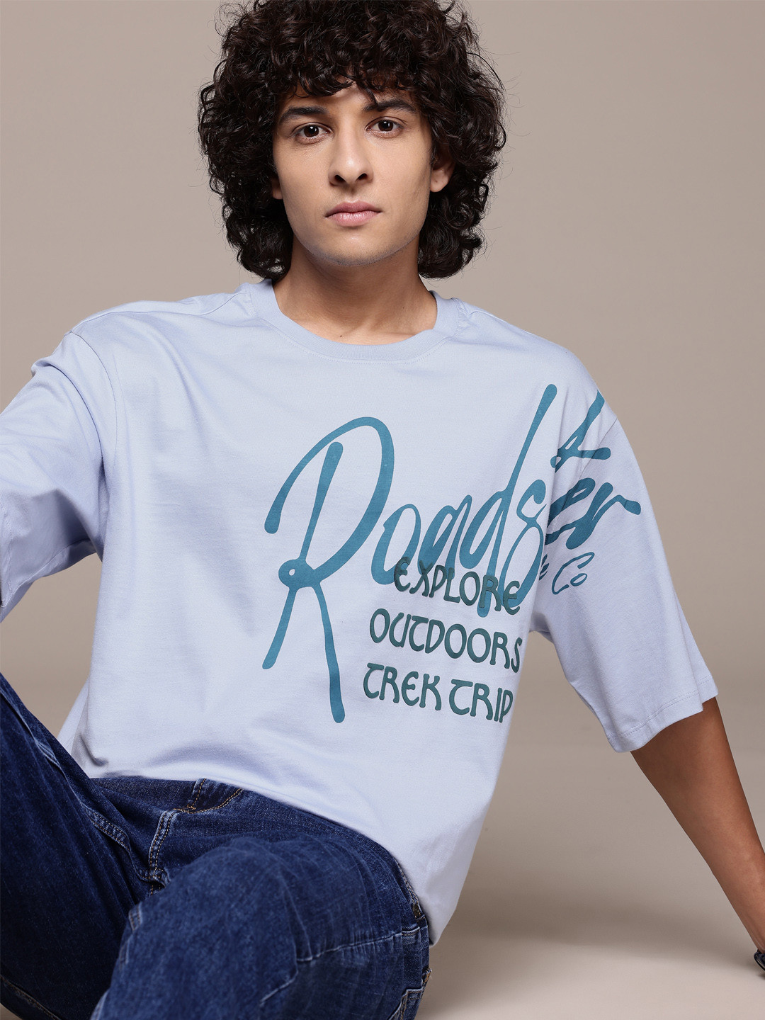

The Roadster Lifestyle Co. Typography Printed Relaxed Fit Pure Cotton T-shirt, Blue