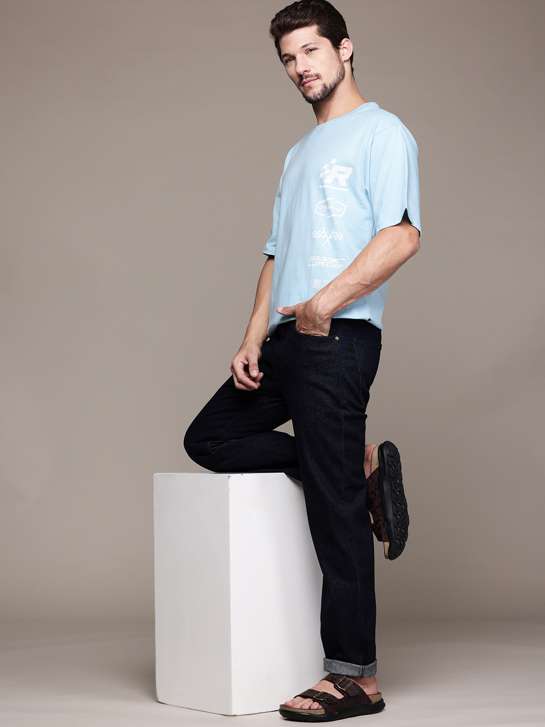 

The Roadster Lifestyle Co. Men Typography Printed Relaxed Fit Pure Cotton T-shirt, Blue