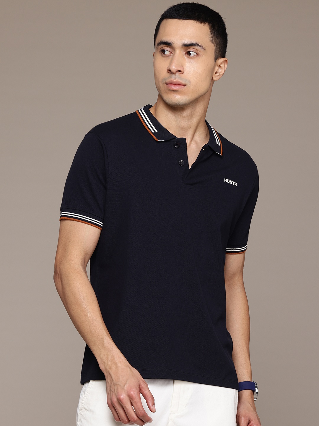 

The Roadster Life Co. Polo Collar Pure Cotton T-shirt, Black