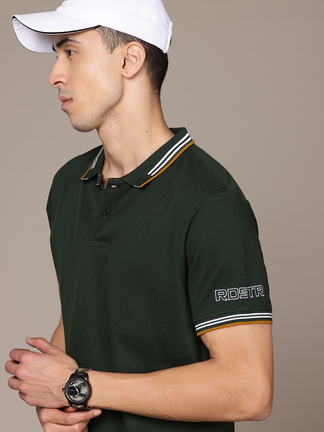 

The Roadster Life Co. Polo Collar Pure Cotton T-shirt, Olive
