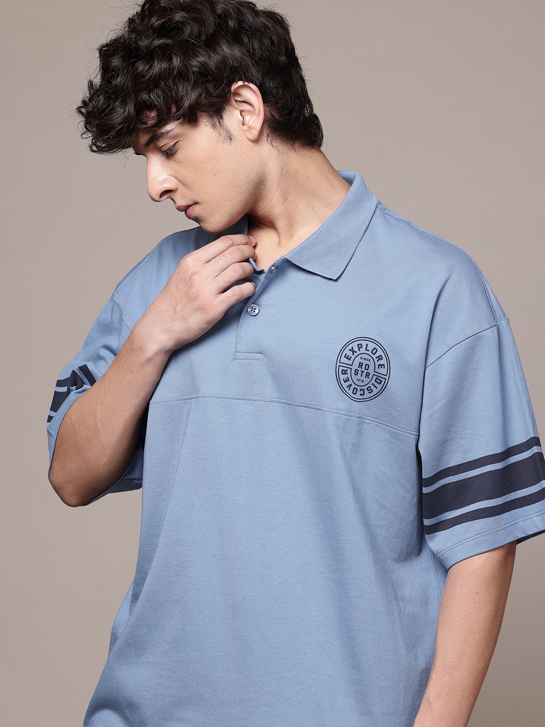 

The Roadster Lifestyle Co. Polo Collar Pure Cotton T-shirt, Blue