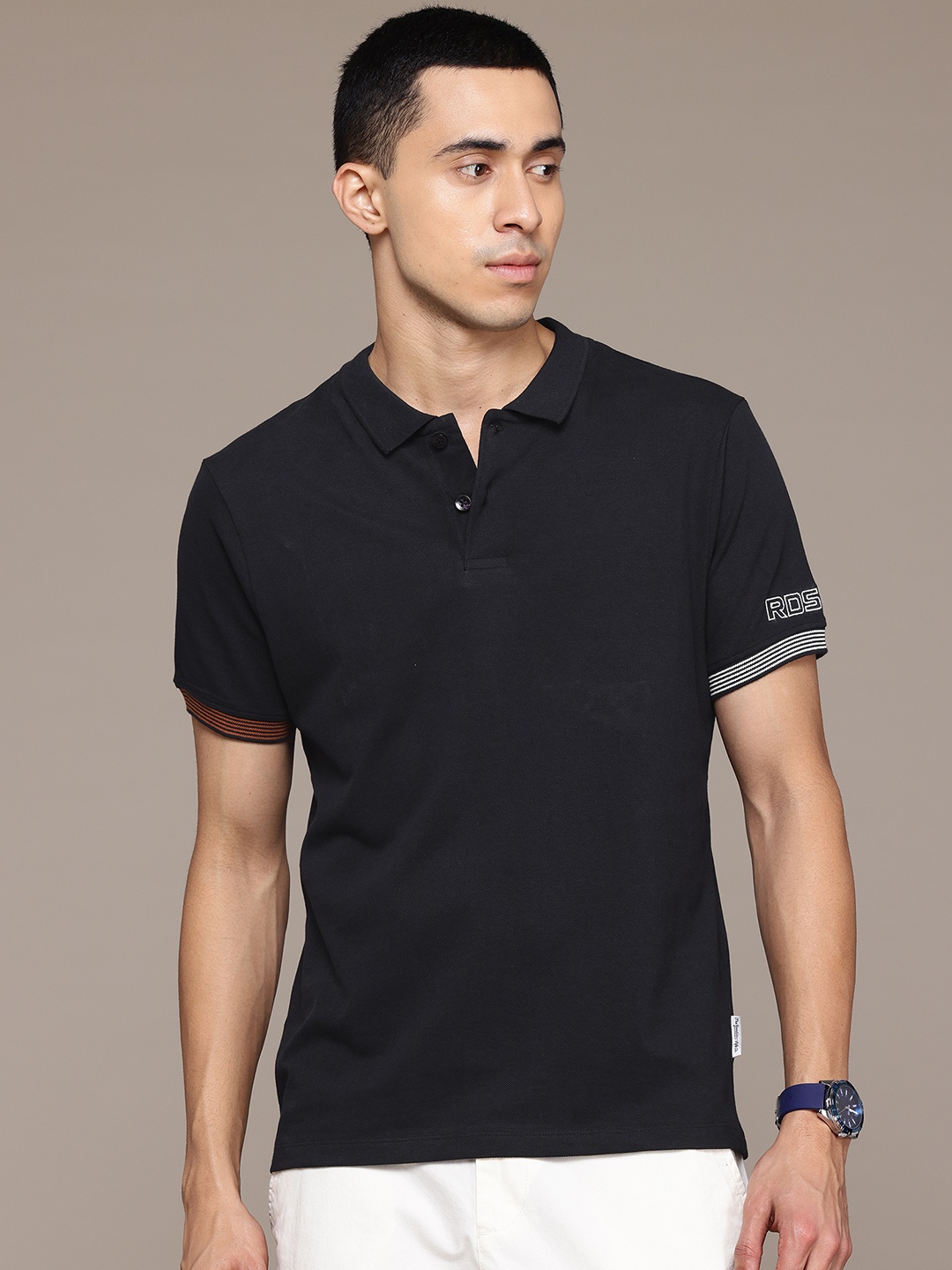 

The Roadster Life Co. Polo Collar Pure Cotton T-shirt, Navy blue