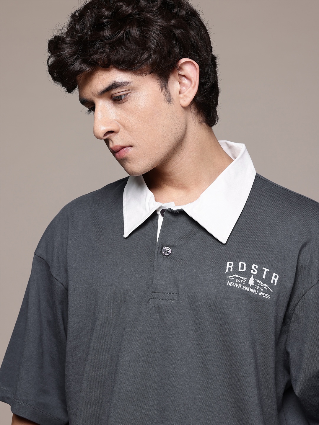

The Roadster Lifestyle Co. Polo Collar Pure Cotton T-shirt, Grey