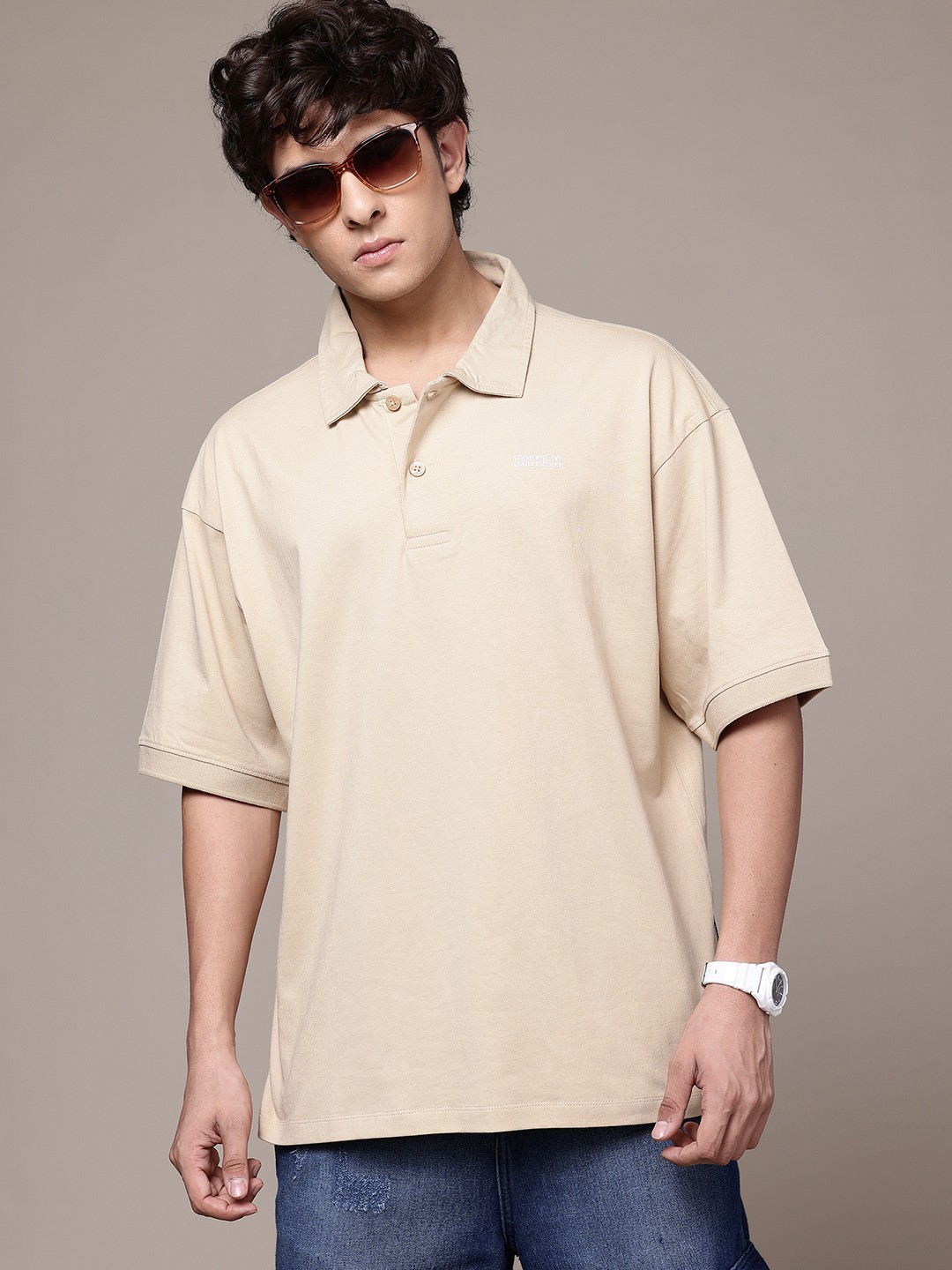 

The Roadster Lifestyle Co. Polo Collar Pure Cotton T-shirt, Cream