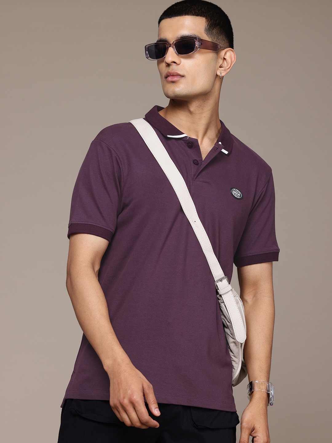 

The Roadster Life Co. Polo Collar Pure Cotton T-shirt, Purple