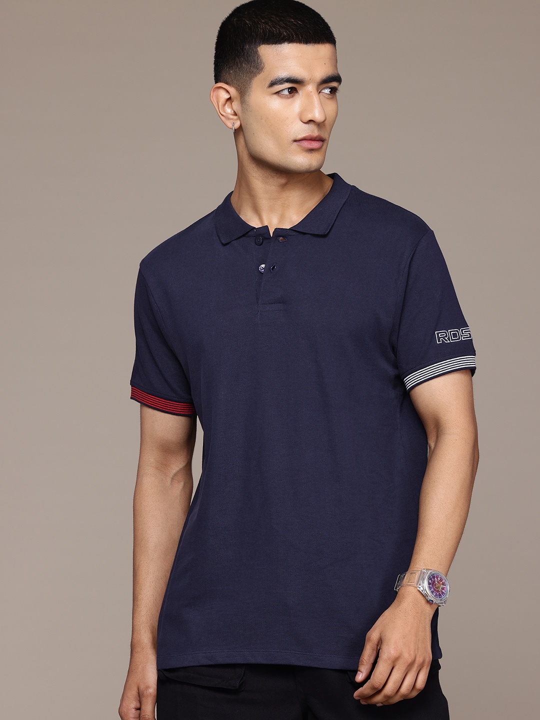 

The Roadster Life Co. Polo Collar Pure Cotton T-shirt, Navy blue