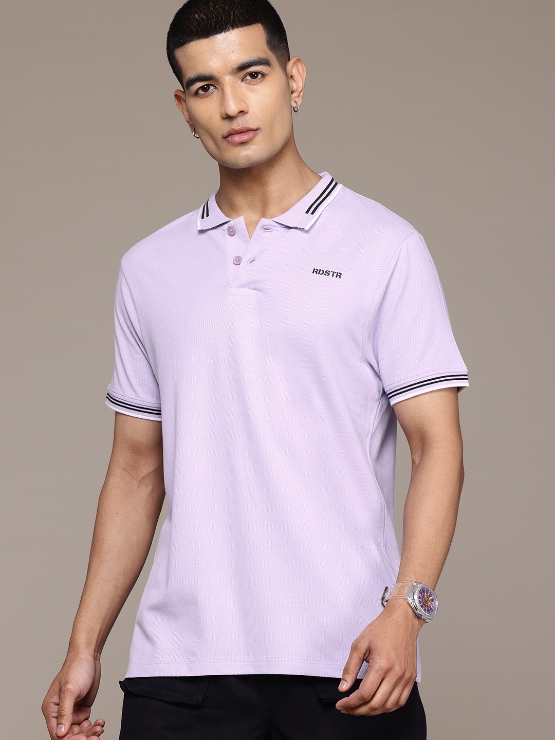 

The Roadster Lifestyle Co. Polo Collar Pure Cotton T-shirt, Lavender