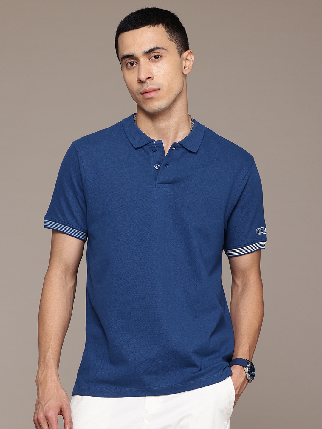 

The Roadster Life Co. Polo Collar Pure Cotton T-shirt, Blue