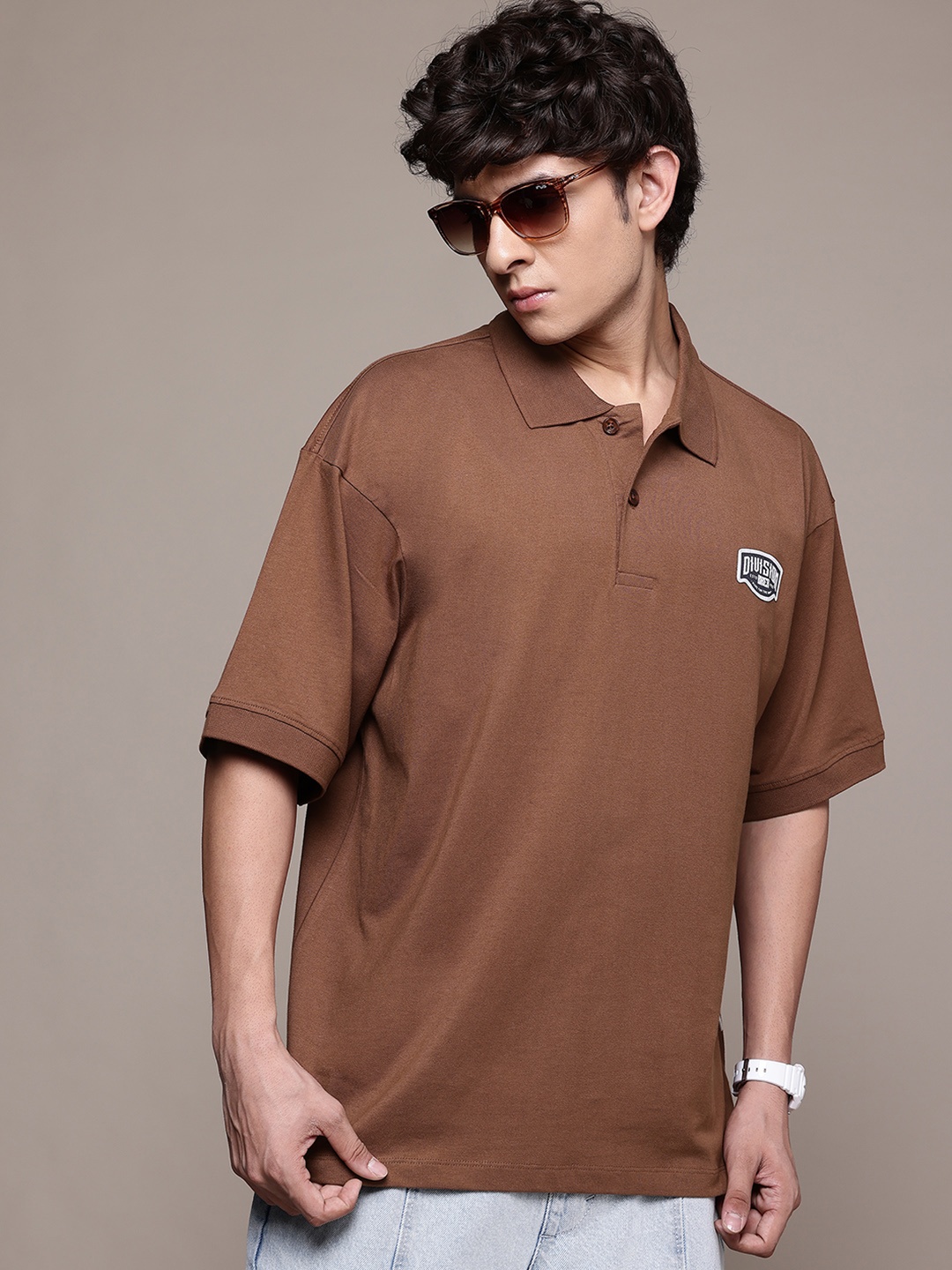 

The Roadster Lifestyle Co. Polo Collar Pure Cotton T-shirt, Brown