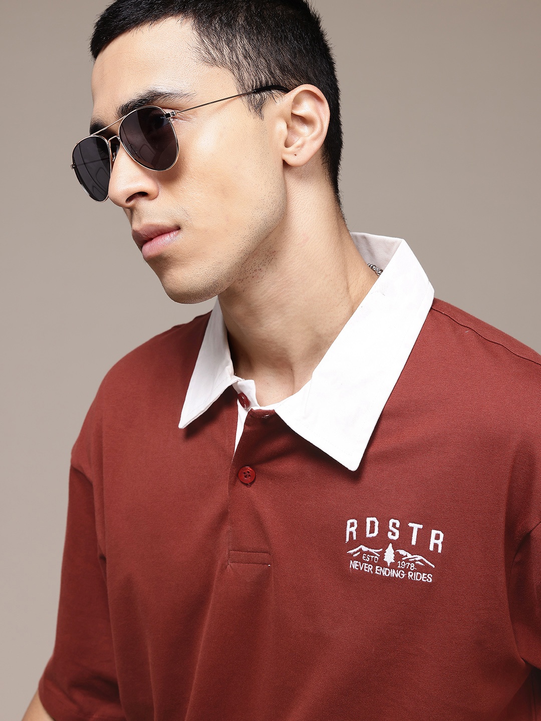 

The Roadster Lifestyle Co. Polo Collar Pure Cotton Relaxed T-shirt, Rust