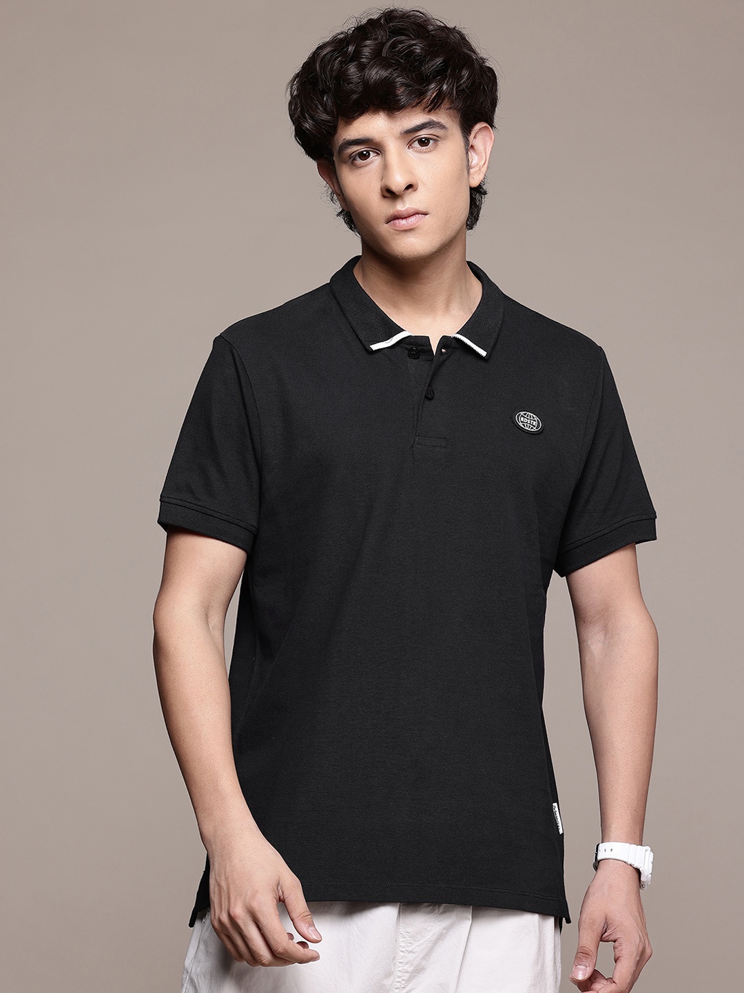 

The Roadster Lifestyle Co. Pure Cotton Polo Collar T-shirt, Black