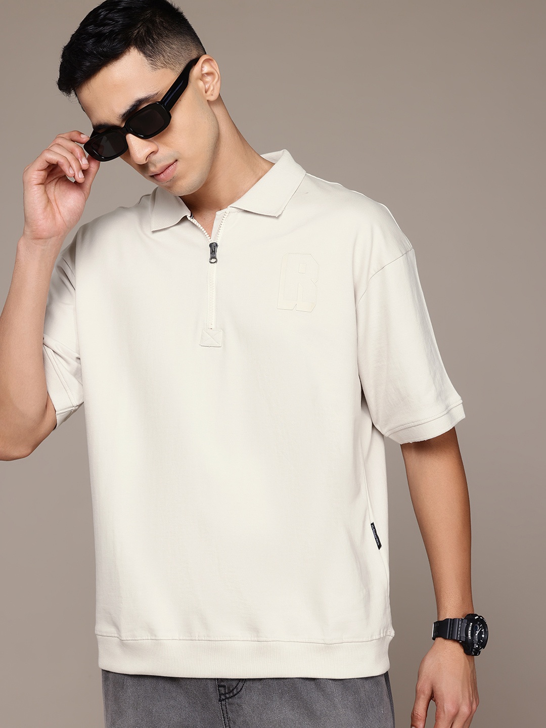 

The Roadster Lifestyle Co. Polo Collar Pure Cotton T-shirt, Beige