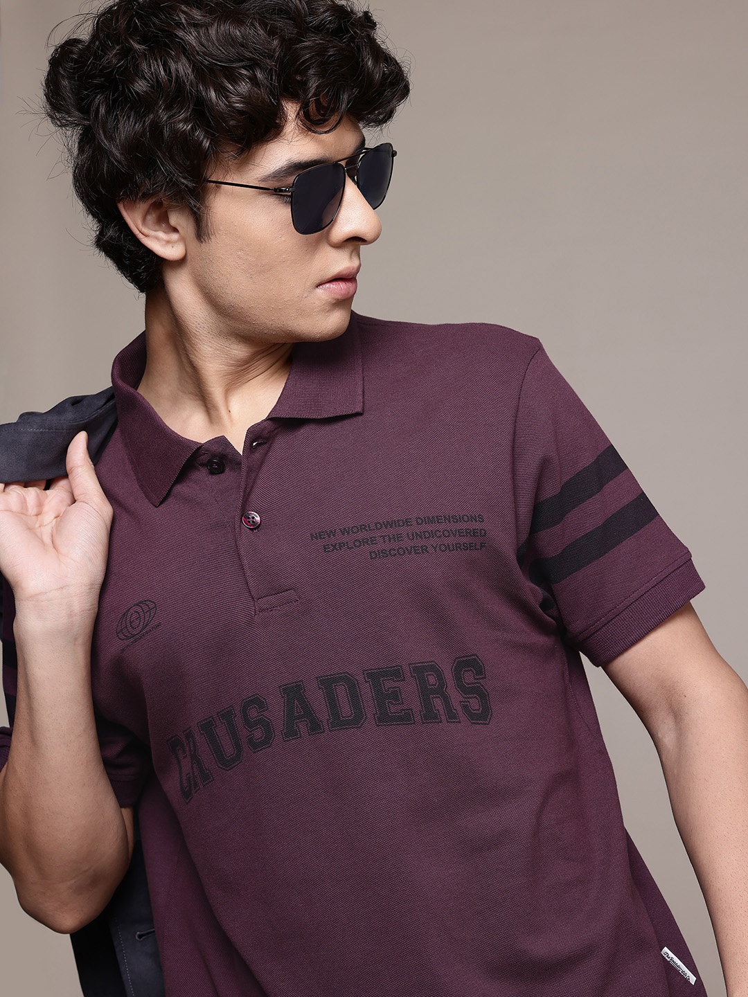 

The Roadster Lifestyle Co. Pure Cotton Printed Polo Collar T-shirt, Purple