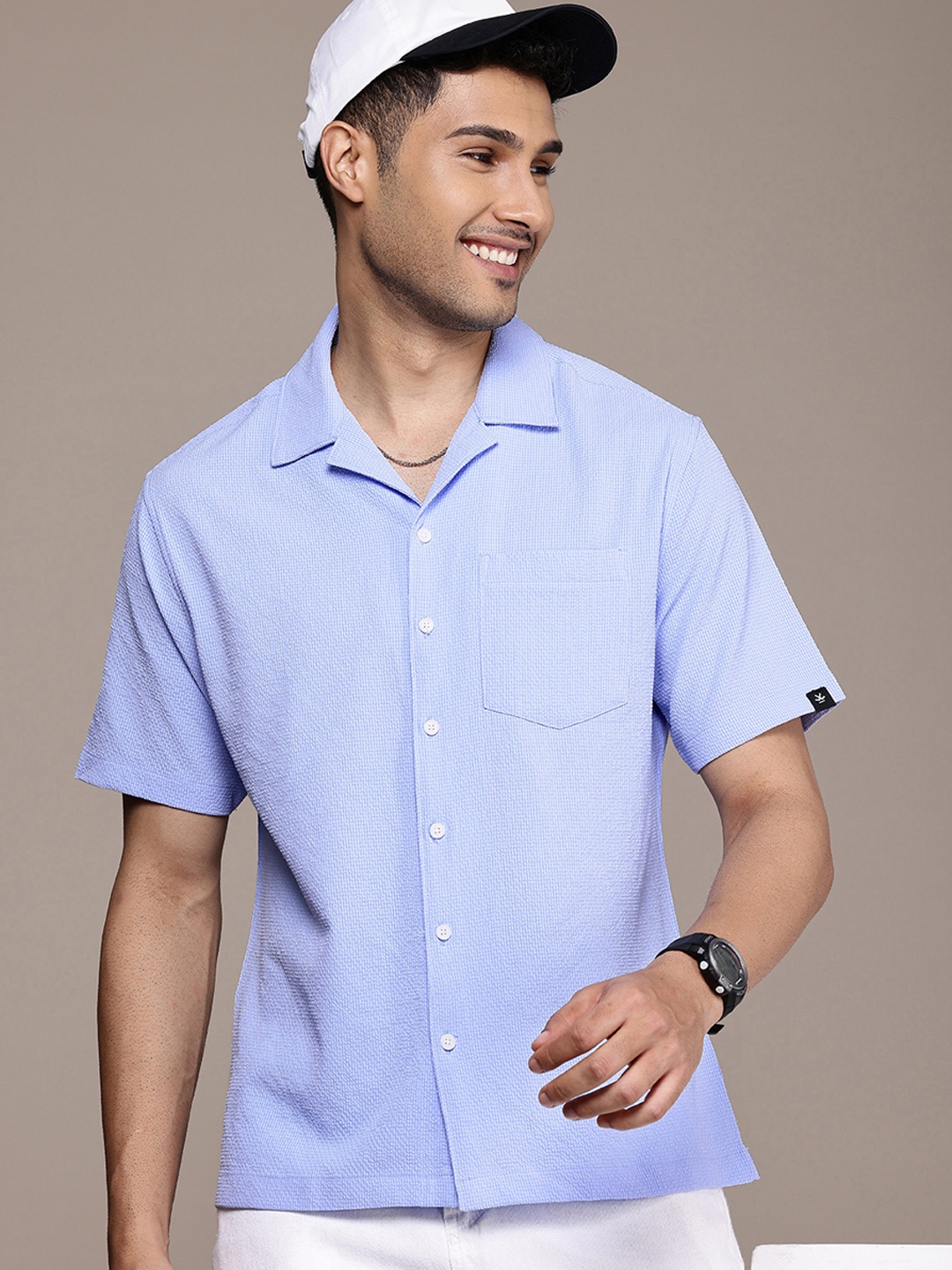 

WROGN Seersucker Resort Fit Casual Shirt, Blue