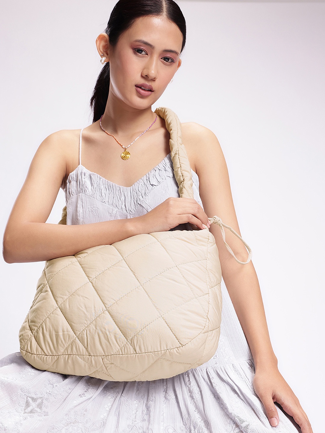 

DressBerry Structured Quilted Shoulder Bag, Beige