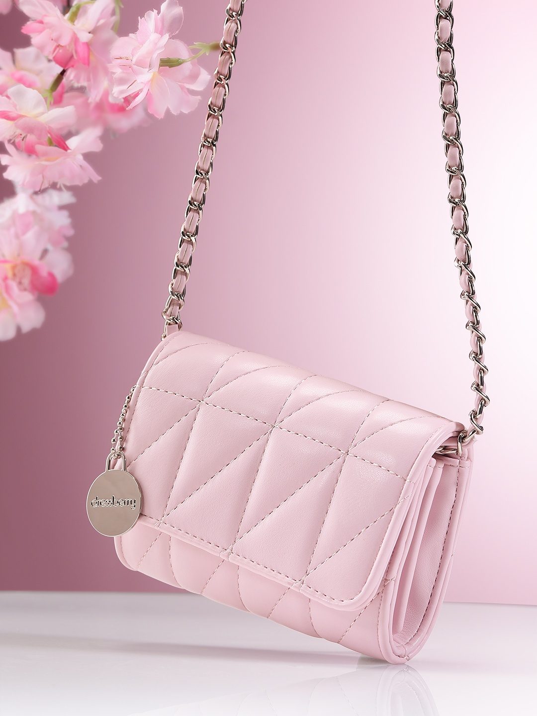 

DressBerry Structured Sling Bag with Quilted Detail, Pink