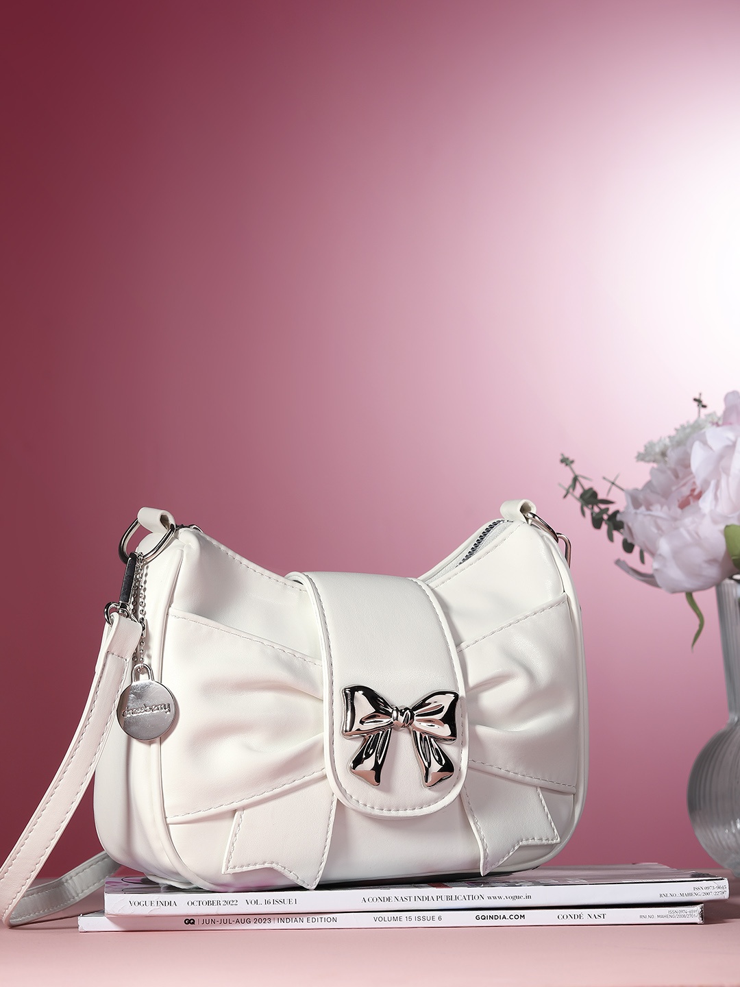 

DressBerry Structured Sling Bag with Bow Detail, White