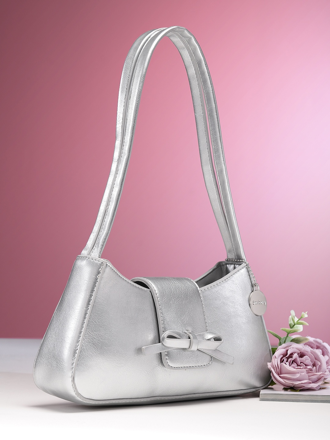 

DressBerry Textured Structured Hobo Bag, Silver