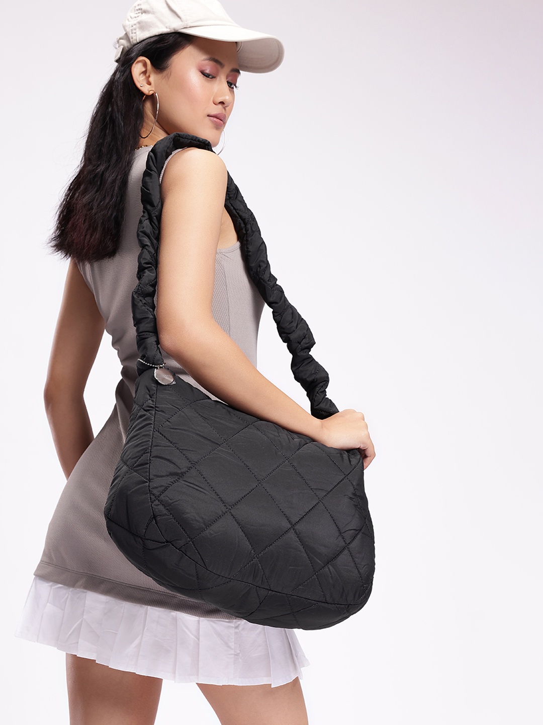 

DressBerry Textured Structured Shoulder Bag With Quilted, Black