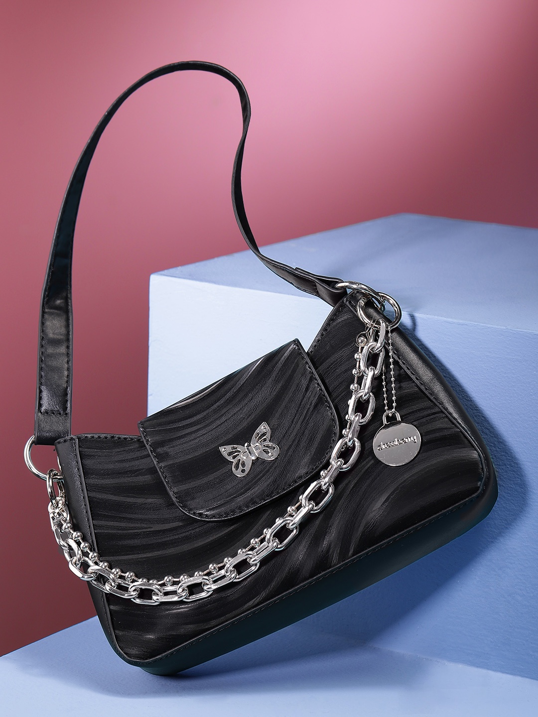 

DressBerry Printed Structured Shoulder Bag, Black