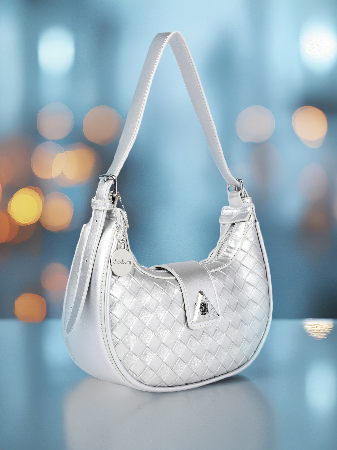 

DressBerry Textured Structured Hobo Bag, Silver