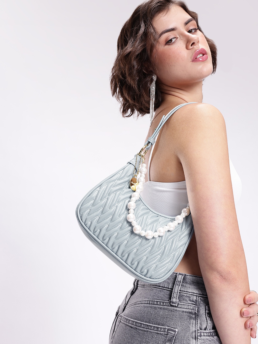 

DressBerry Structured Hobo Bag with Quilted Detail, Blue