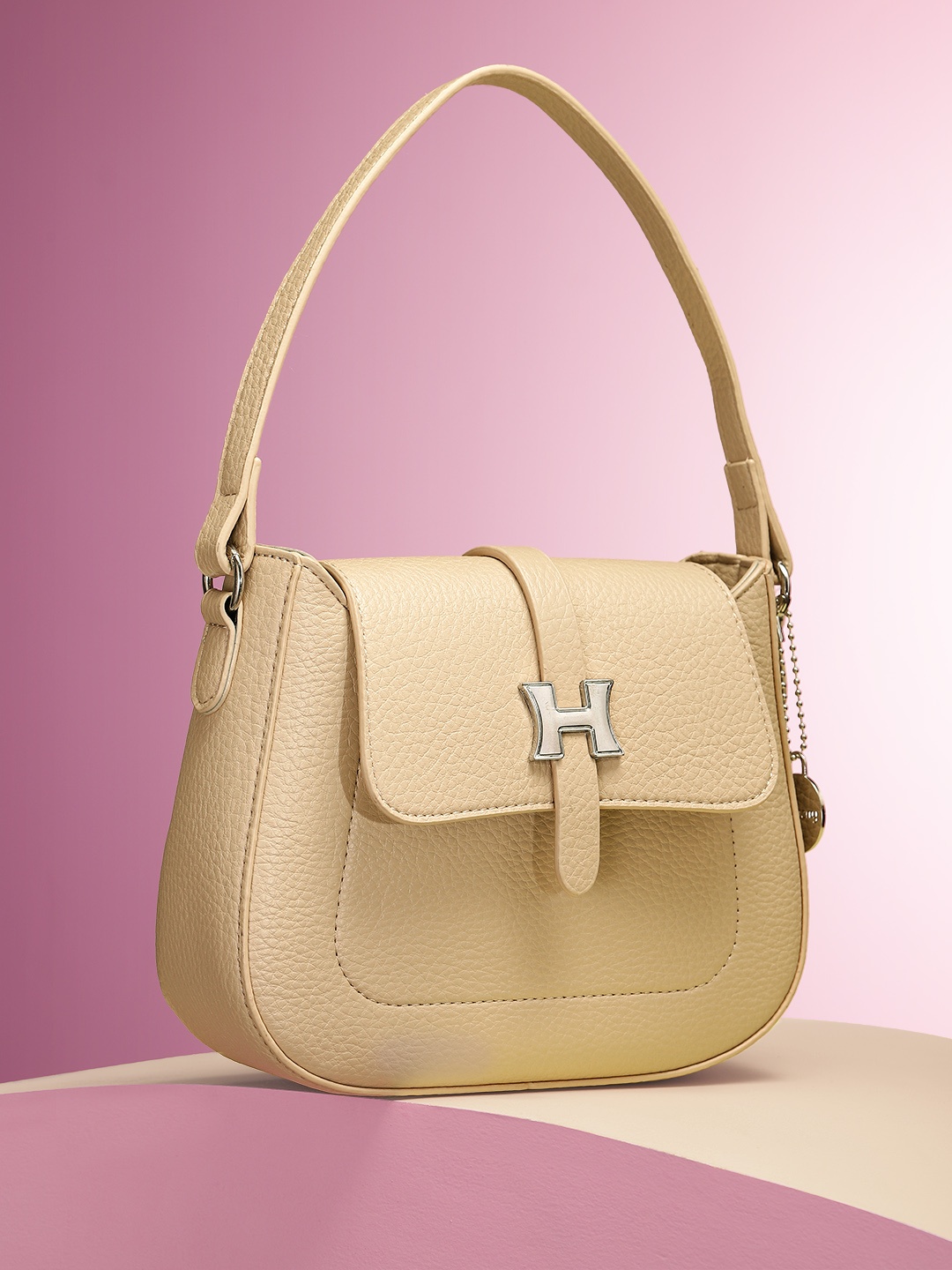 

DressBerry Textured Structured Handheld Bag, Beige