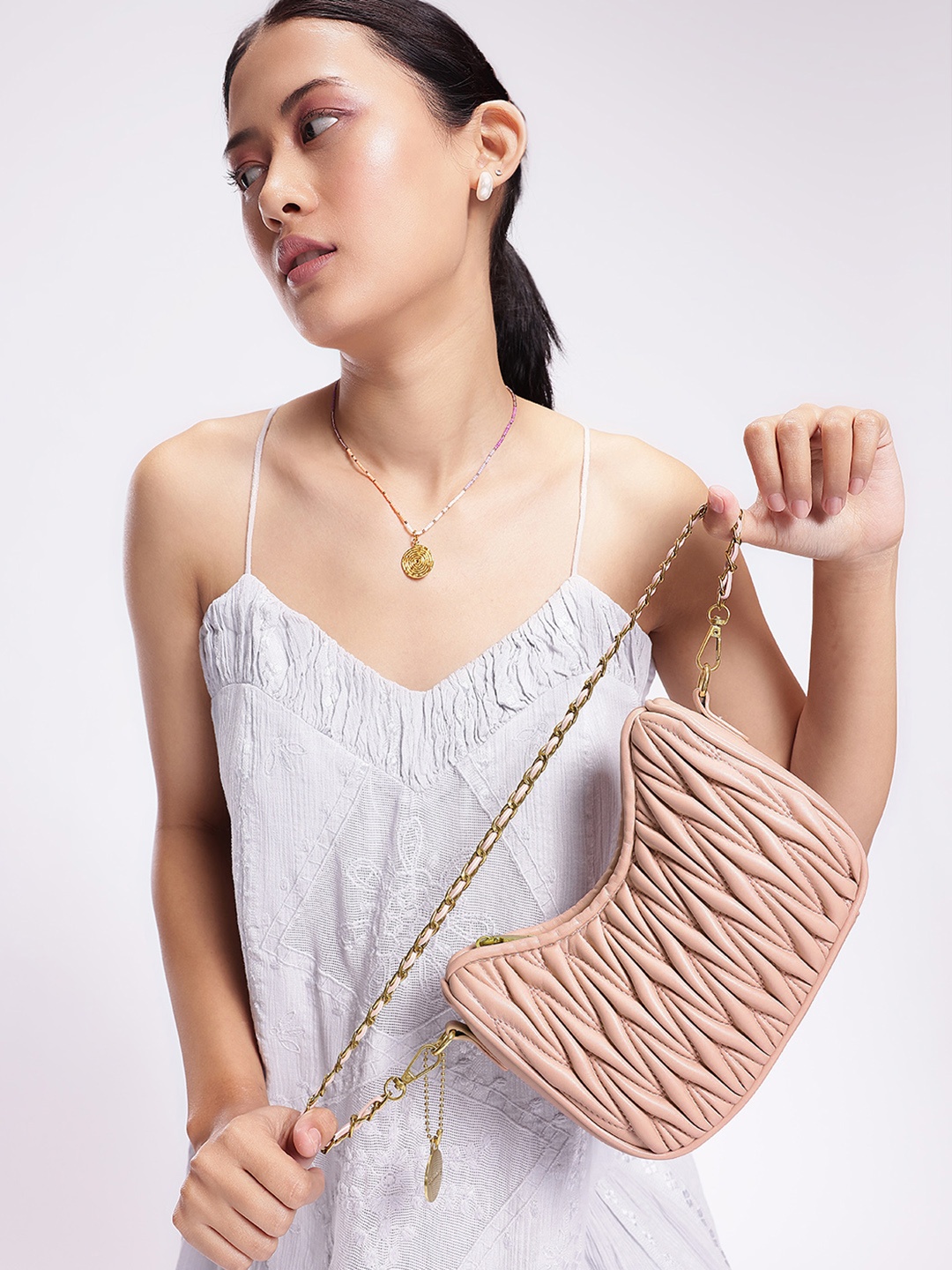 

DressBerry Textured Structured Shoulder Bag, Pink